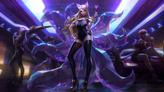 Fan qi ahri idol hologram - a purple light behind her free wallpaper
