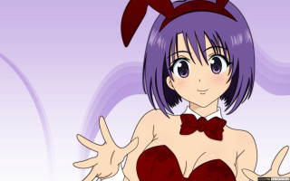 Cartoon girl purple hair anime - a red bow tie free wallpaper