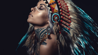 Woman headdress feathers ellaguru fashion - free cyberpunk wallpaper
