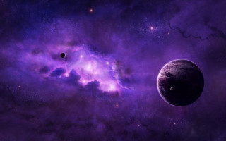 Purple black space star background - star in the foreground free wallpaper