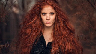 Red haired woman forest portrait 2 - preraphaelitism free wallpaper