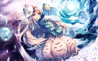 Girl sitting pumpkin bird flying - a pumpkin free wallpaper for desktop