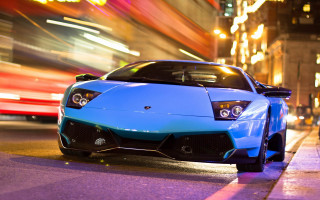 Blue sports car night street - gradient light blue free wallpaper for desktop