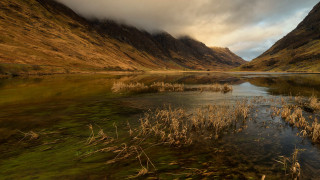 Lake mountains grass cloudy sky 6 - mountain and grass free wallpaper