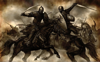 Medieval knights horses swords armor - their hand and a man free wallpaper for desktop