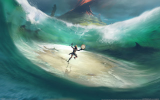 Surfboard wave mountain beach girls - craig mullins free wallpaper