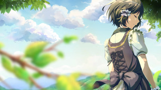 Gothic anime woman field clouds - a tree in the background free wallpaper