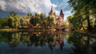 Castle bridge river trees cloudy - ferenc joachim free wallpaper