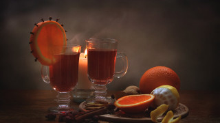 Wine glasses candle fruit still - free holidays wallpaper