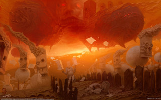 Strange creatures desert red sky 2 - a desert landscape free wallpaper for desktop