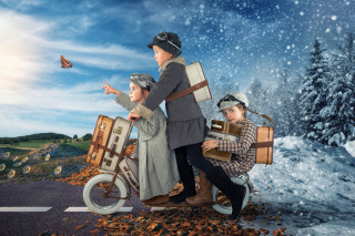 Surreal biking aurora fireflies mountain - luggage free wallpaper