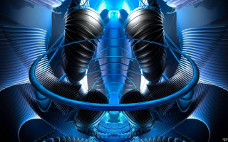Blue biomechanical android wings psychedelic - back end free wallpaper