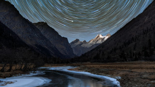 River valley starry sky mountains - a mountain range in the background free wallpaper