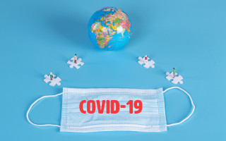 Covid19 mask puzzle blue background - a mask free wallpaper