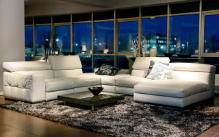 Living room white couch night - a coffee table free wallpaper