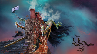 Scary chimney bats rooftop night - scary free wallpaper