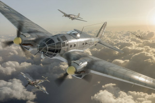 Planes flying sky clouds sunbeams - barron storey free wallpaper