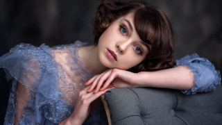 Woman blue dress portrait art - art nouveau free wallpaper for desktop