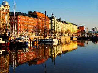 Harbor boats buildings blue sky 2 - blue free wallpaper for desktop