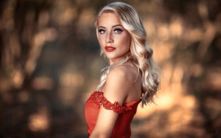 Woman red dress woods portrait 2 - the wood free wallpaper