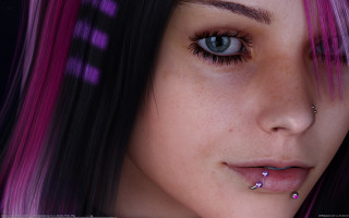 Pink hair pierced face closeup - shaded free wallpaper