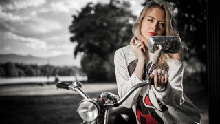 Woman camera motorcycle portrait art - a camera free wallpaper for desktop