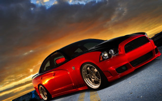 Red car cloudy sky dusk - free cars wallpaper