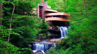 House woods waterfall bridge modernism - modernism free wallpaper