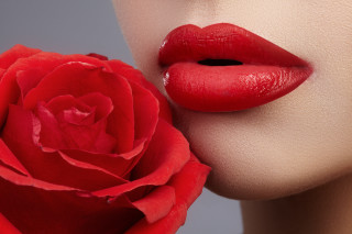 Woman red rose lip gray - a red lip free wallpaper for desktop