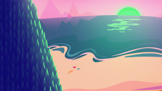 Beach green pink sky ocean - a painting of a beach free wallpaper