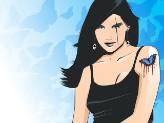 Woman butterfly blue background gothic - butterfly free wallpaper