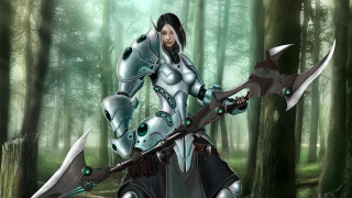 Woman forest armor weapon glowing - a large sword free wallpaper