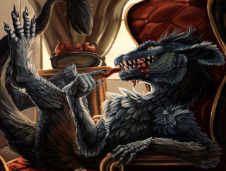 Dragon eating food chair table - a tablecloth free wallpaper