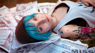 Blue haired woman scissors paper - chernik free wallpaper