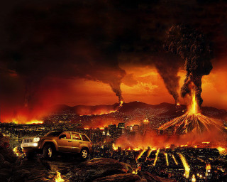 Volcano lava bridge cityscape fire - massive free wallpaper