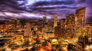 City skyline night purple sky 4 - dave arredondo free wallpaper