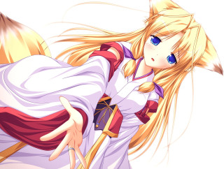 Anime girl blonde fox eyes - a broom free wallpaper
