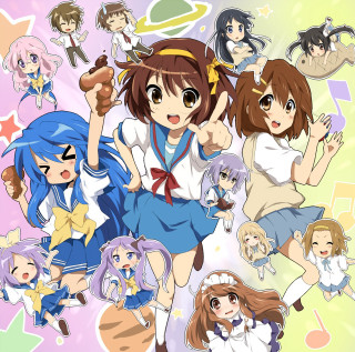 Anime girls poses expressions group - free anime wallpaper for tablet