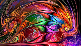 Colorful abstract swirly black glow - psychedelic art free wallpaper