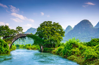 Bridge river mountains scenery nature - a bridge in the middle free wallpaper