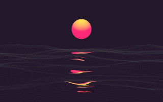 Sunset waves orange ball synthwave - synthwave free wallpaper