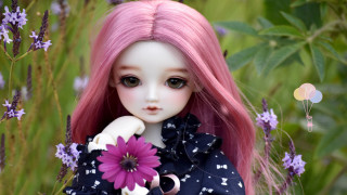 Pink hair doll flower butterfly - a doll free wallpaper