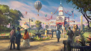 Park balloons carousel magic realism - hot air balloon free wallpaper