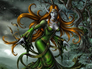 Green dress forest snake fantasy - a green dress free wallpaper