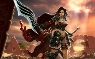 Woman fantasy sword armor demon - dark fantasy art free wallpaper for desktop
