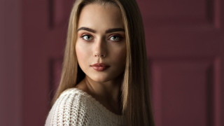 Long hair pink wall portrait - long hair and a sweater free wallpaper