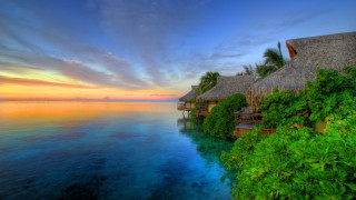 Tropical resort sunset beach ocean 2 - tropical free wallpaper