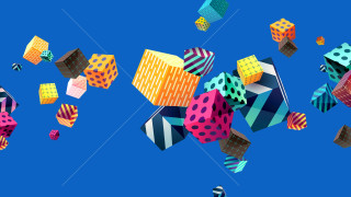 Colorful cubes flying blue sky - the air together free wallpaper
