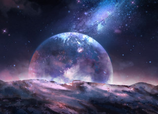 Large planet starry sky mountains - chris cold free wallpaper