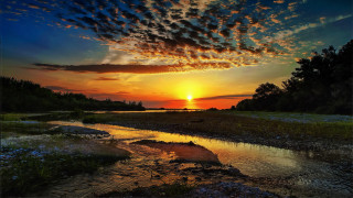 Sunset river clouds grassland nature - cloud and water free wallpaper